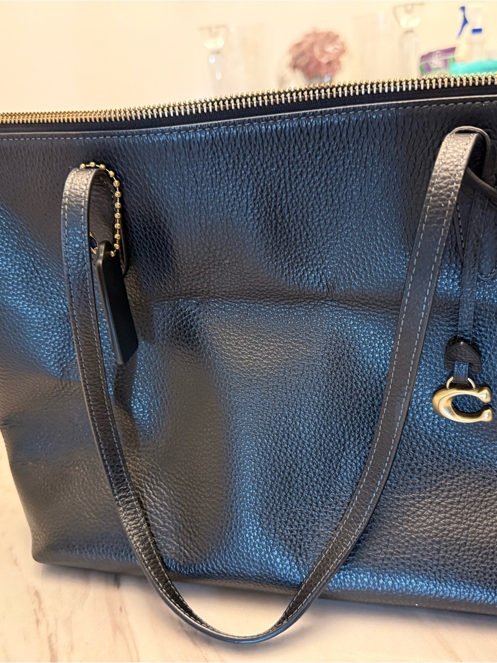 Classic Black Leather Tote Bag - Women